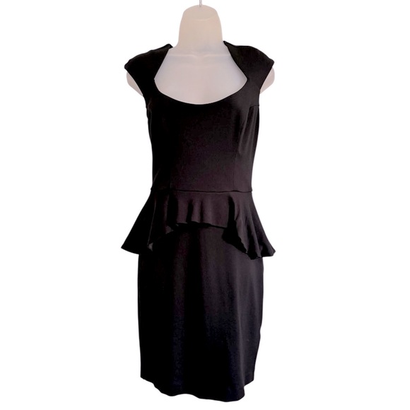 bebe Dresses & Skirts - LBD Bebe Black Vintage-Inspired Pin-up Ruffle Waist Pencil Dress M